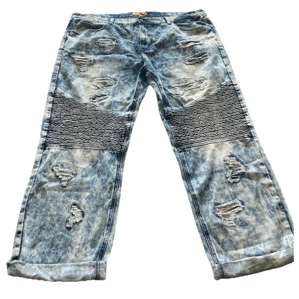 1738 Dynasty Original Denim Design Distressed Acid Wash Men's Blue Jeans Size 48